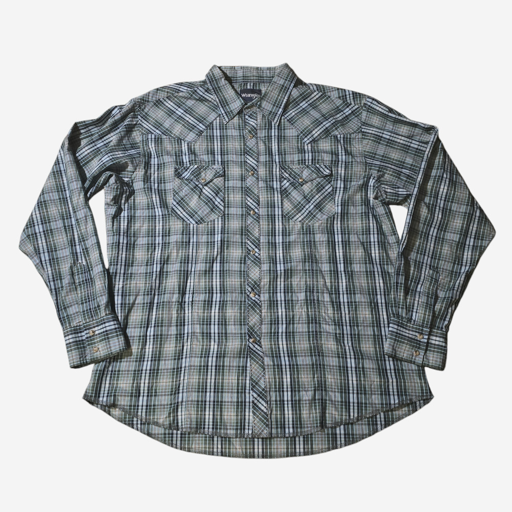 Wrangler Men’s Western Pearl Snap Plaid Long Sleeve Shirt, Size XXL